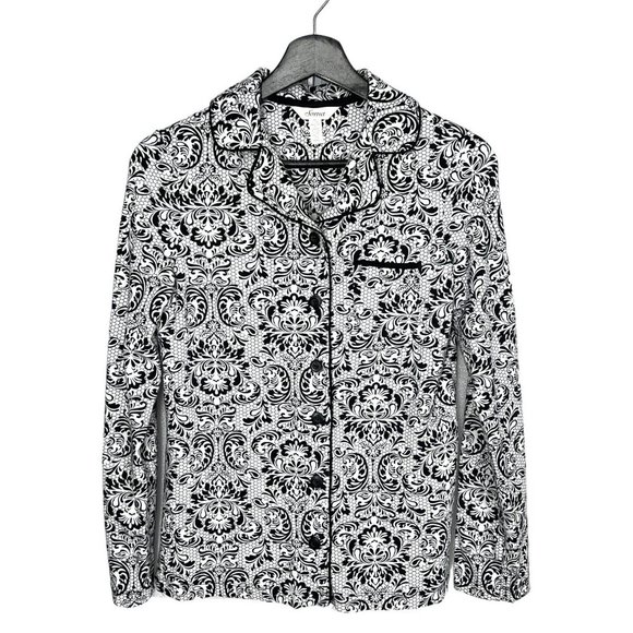 Soma Black White Print Long Sleeve Button Up Small - Picture 1 of 7